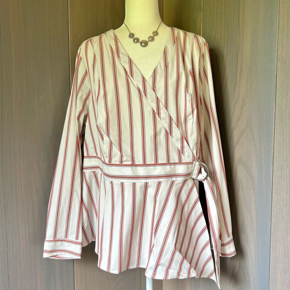 LANE BRYANT Blouse Striped Faux Wrap 18 *NWT*